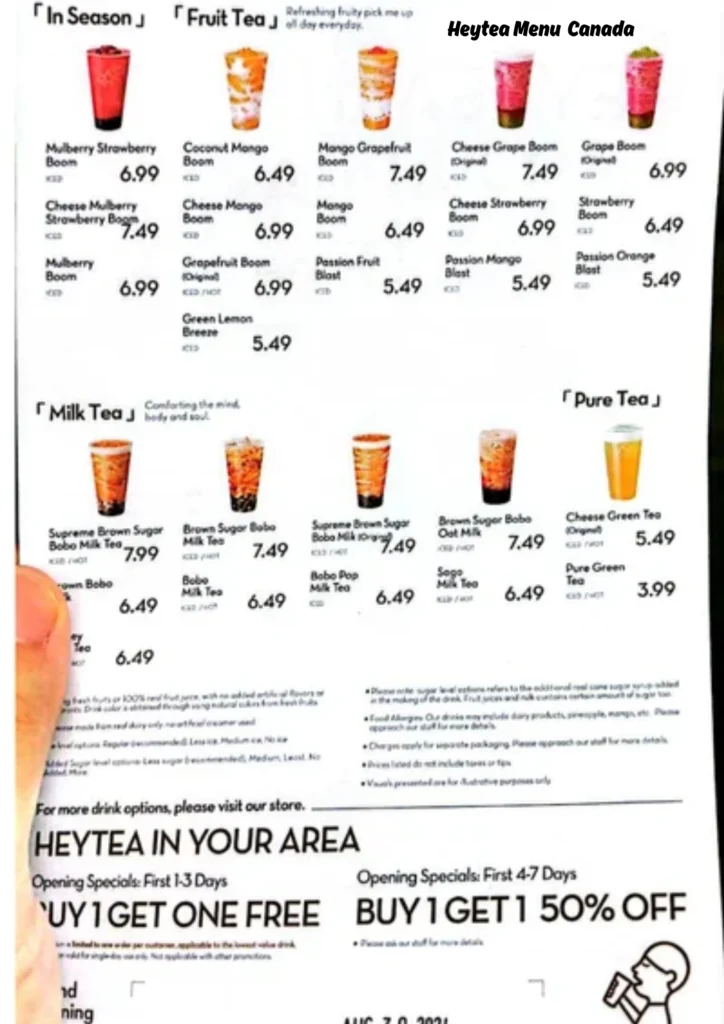 Heytea Menu Canada 1